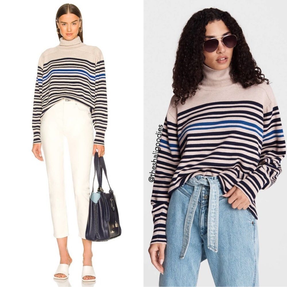 RAG & BONE Ann Striped Turtleneck Sweater Cotton Cashmere Knit Top XS